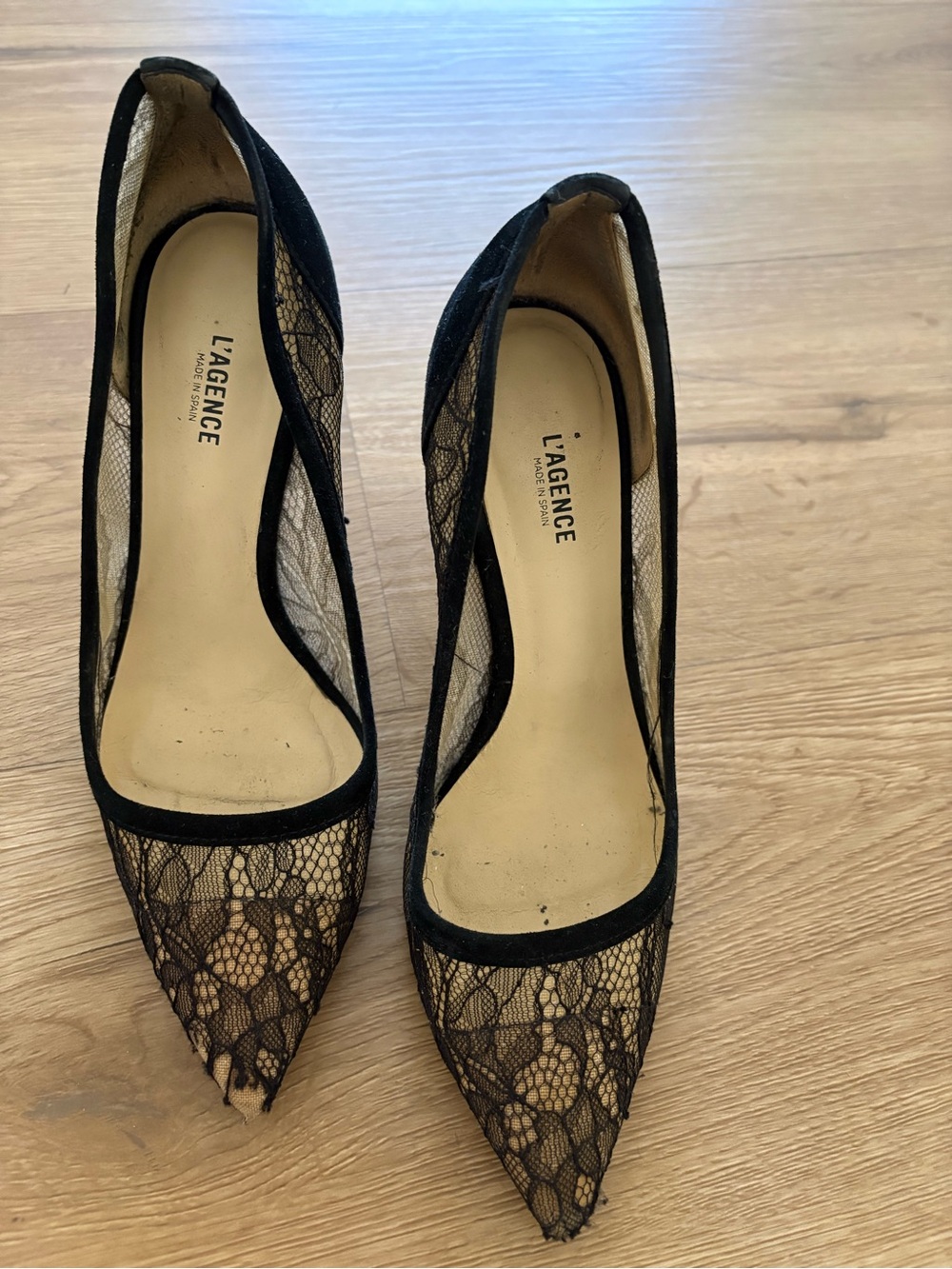 L'AGENCE Black Lace Pointed-Toe Pumps